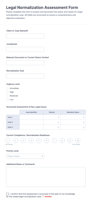 Legal Normalization Assessment Form Template