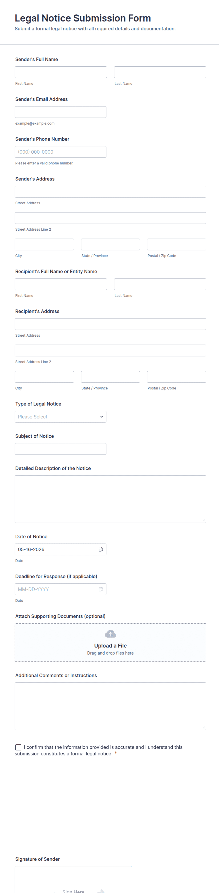 Legal Notice Submission Form Template | Jotform