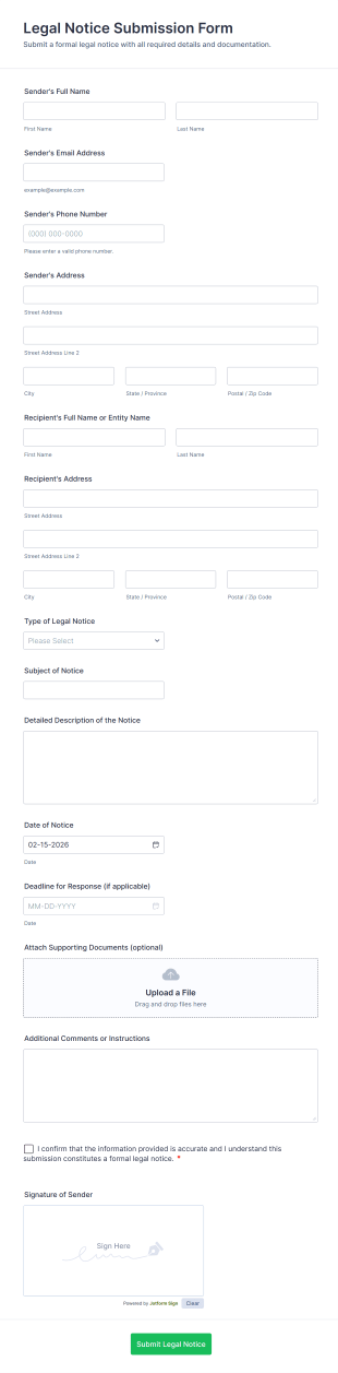 Legal Notice Submission Form Template