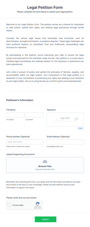 Legal Petition Form Template