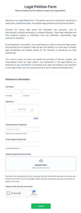 Legal Petition Form Template