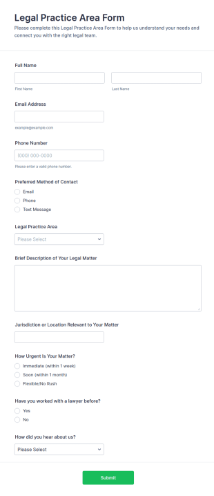 Legal Practice Area Form Template