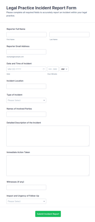 Legal Practice Incident Report Form Template