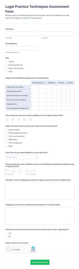 Legal Practice Techniques Assessment Form Template