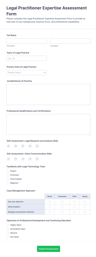 Legal Practitioner Expertise Assessment Form Template