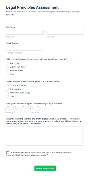 Legal Principles Assessment Form Template