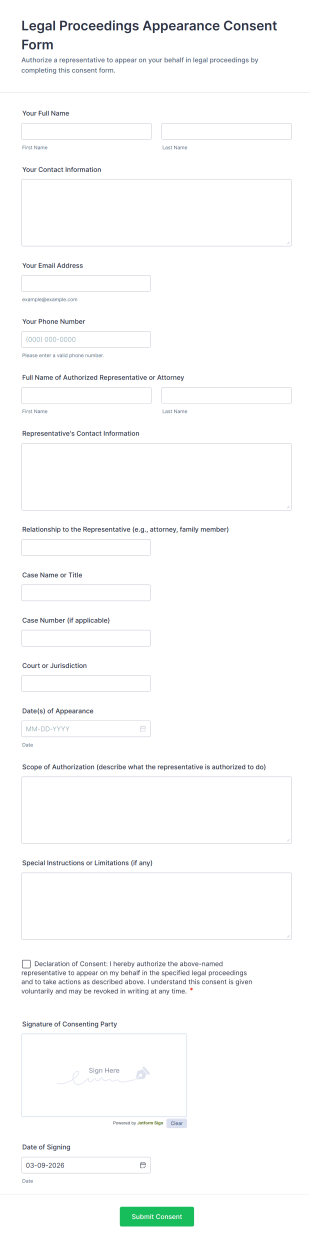 Legal Proceedings Appearance Consent Form Template