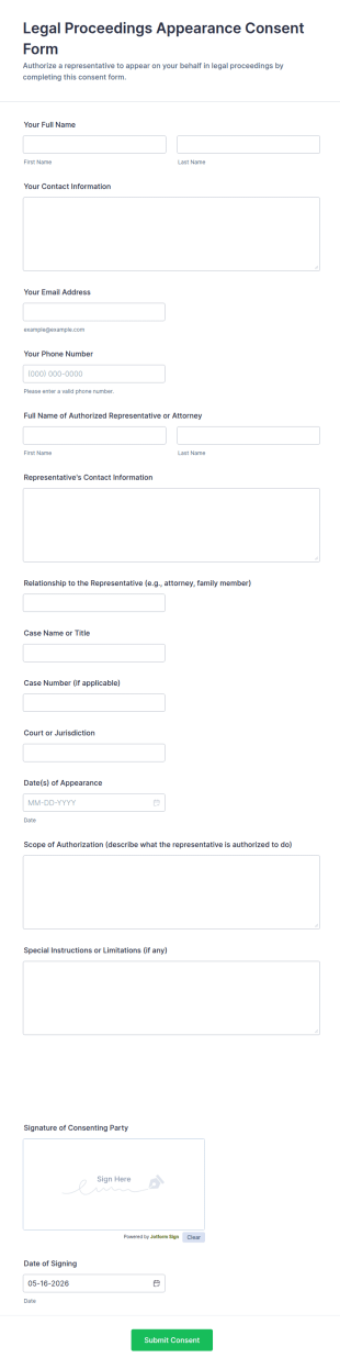 Legal Proceedings Appearance Consent Form Template