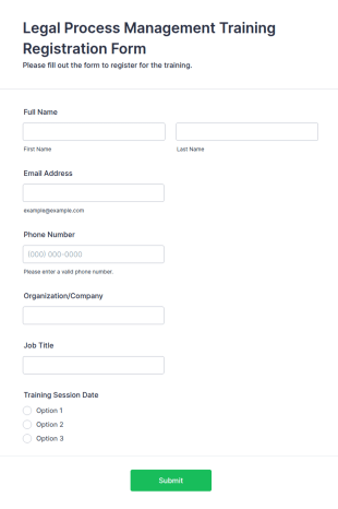 Legal Process Management Training Registration Form Template
