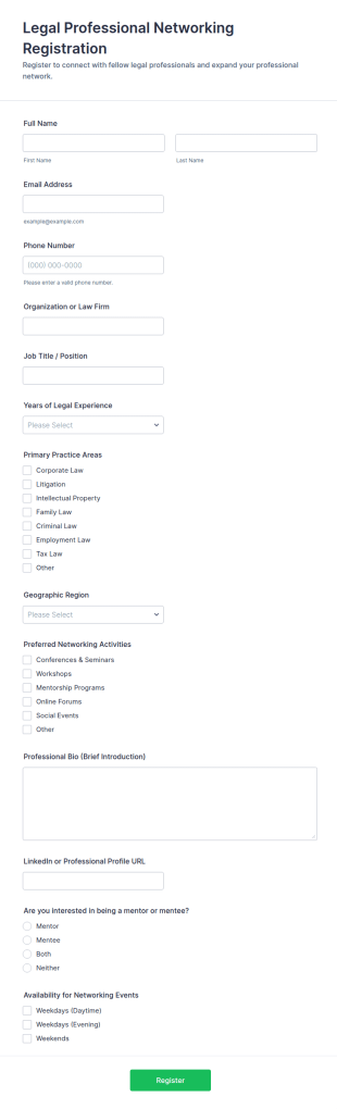 Legal Professional Networking Registration Form Template