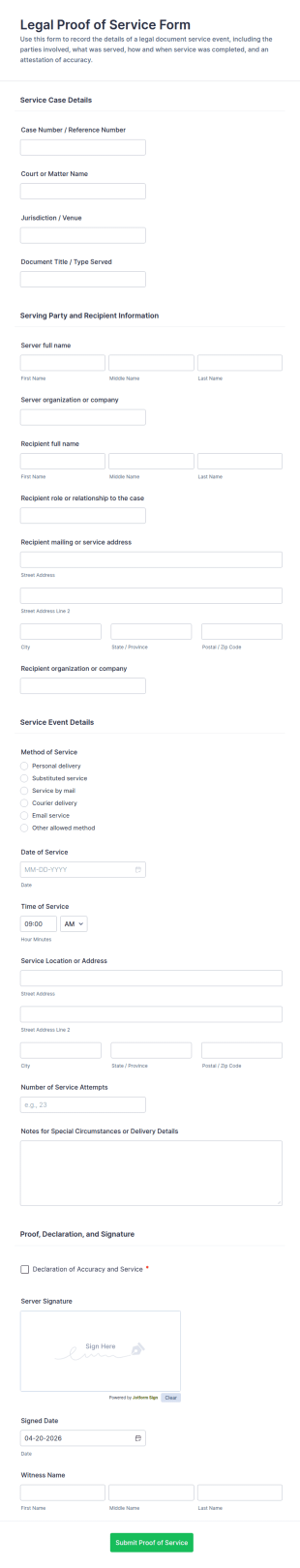 Legal Proof Of Service Form Template
