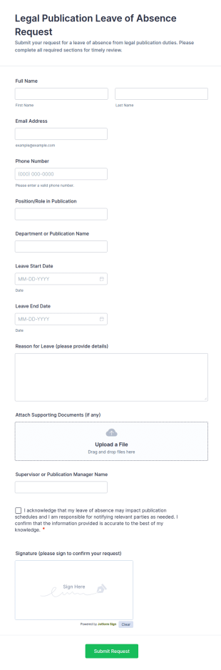 Legal Publication Leave Of Absence Request Form Template