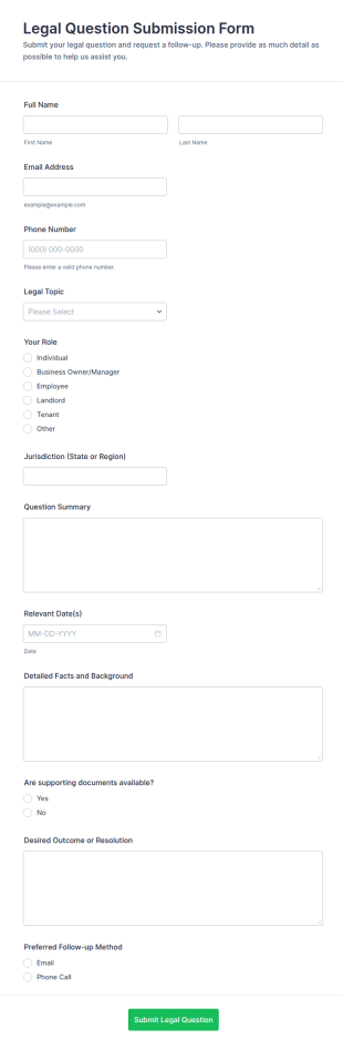 Legal Question Submission Form Template