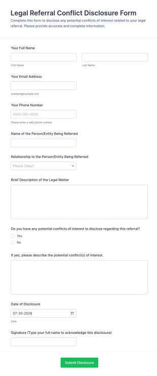 Legal Referral Conflict Disclosure Form Template