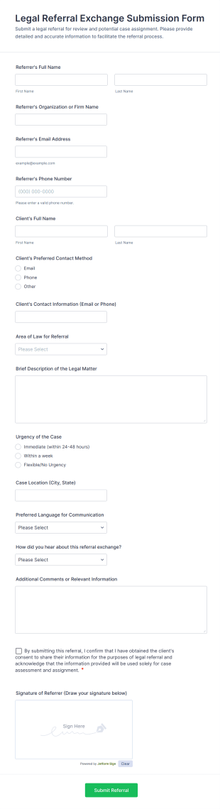 Legal Referral Exchange Submission Form Template