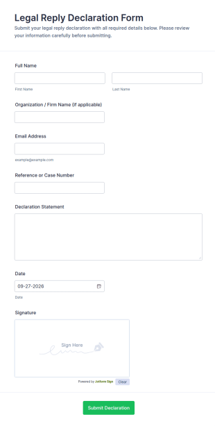 Legal Reply Declaration Form Template