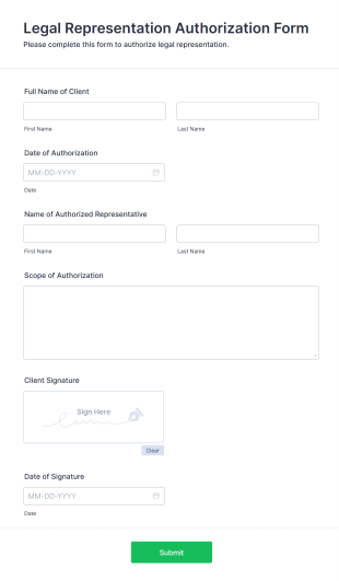 Legal Representation Authorization Form Form Template