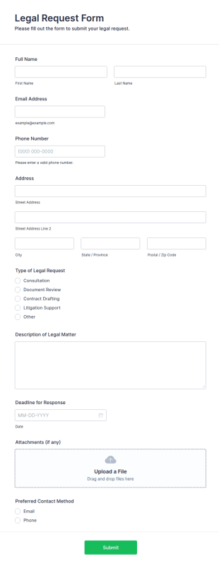 Legal Request Form Template