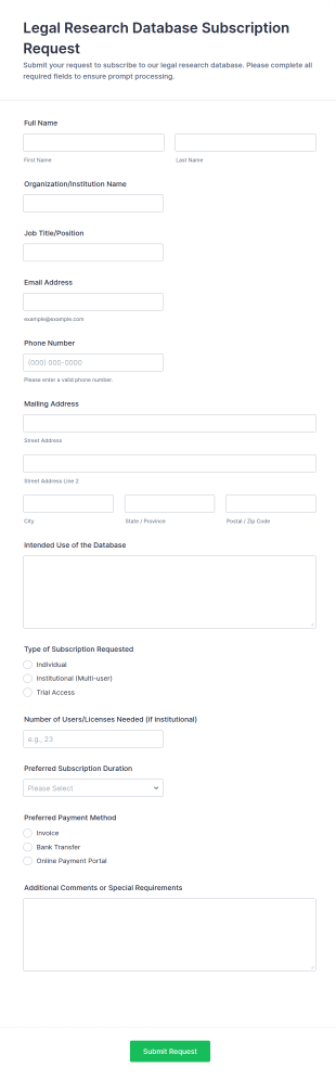 Legal Research Database Subscription Request Form Template