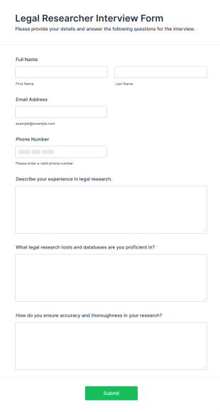 Legal Researcher Interview Form Template