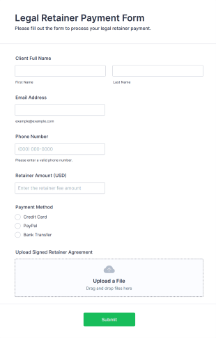 Legal Retainer Payment Form Template