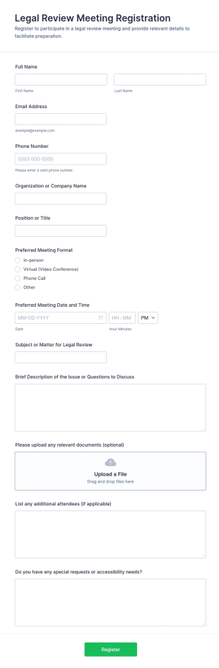 Legal Review Meeting Registration Form Template