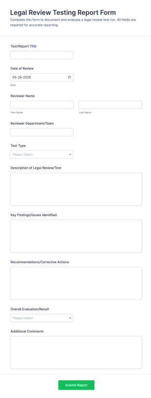 Legal Review Testing Report Form Template