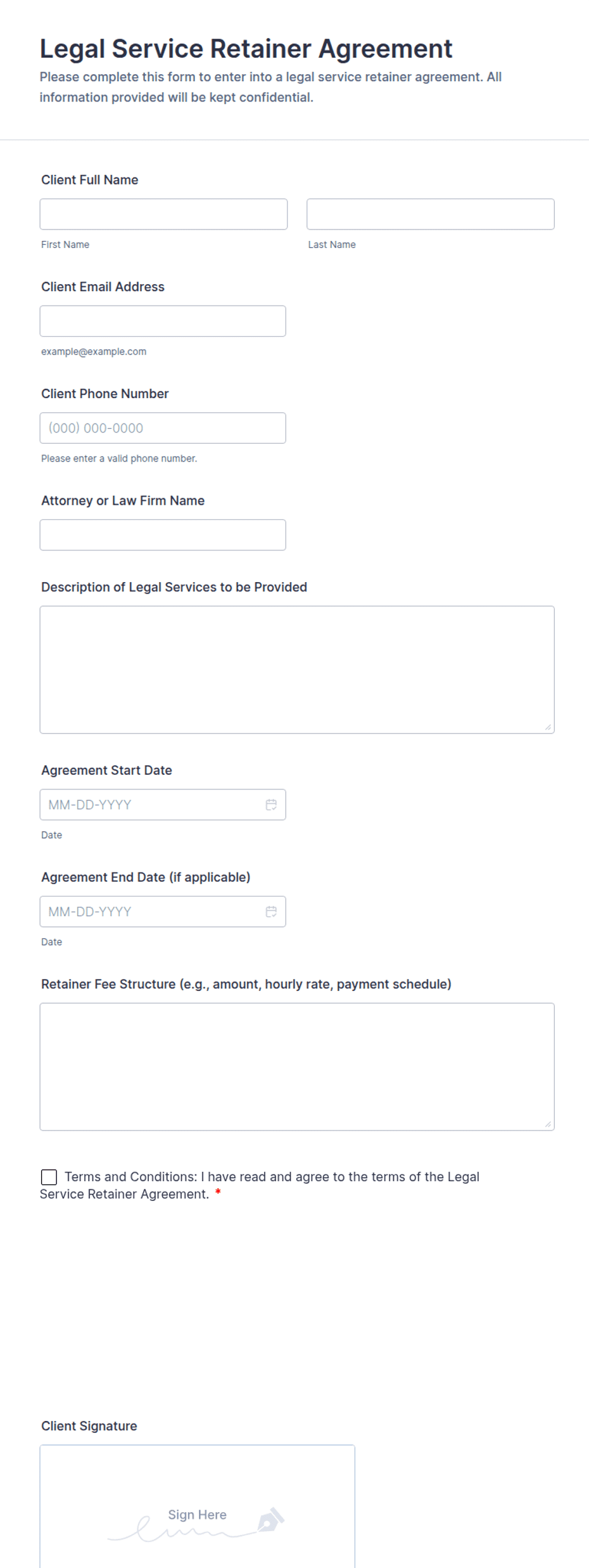 Legal Service Retainer Agreement Form Template Jotform