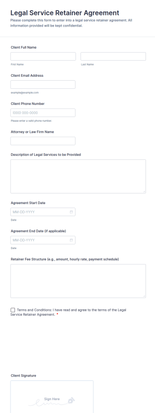 Legal Service Retainer Agreement Form Template
