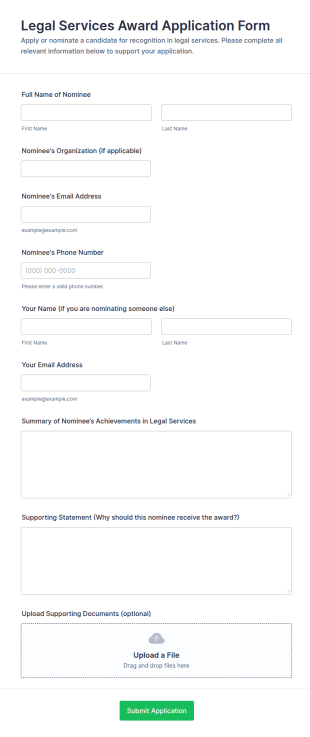 Legal Services Award Application Form Template