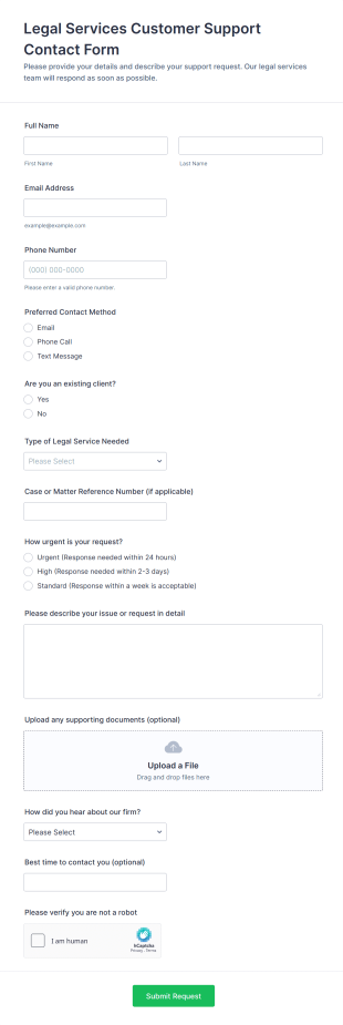 Legal Services Customer Support Contact Form Template