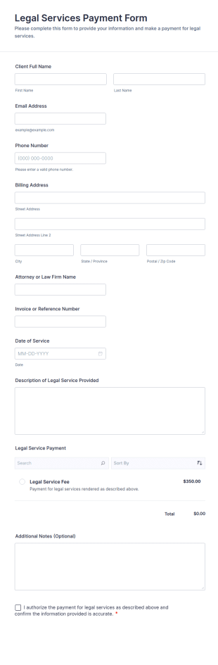 Legal Services Payment Form Template