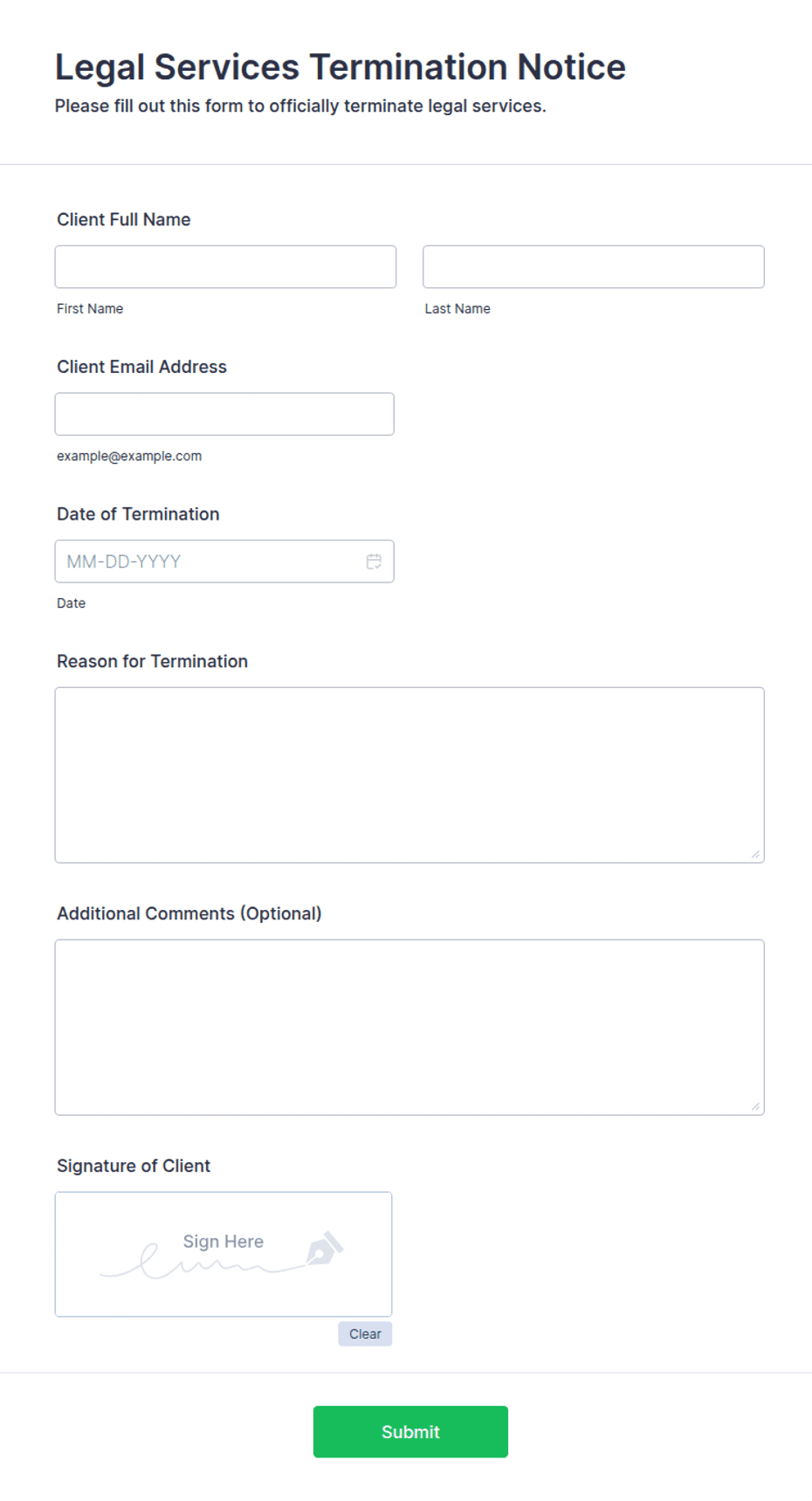 Smart Termination Form.pdf Legal Services Termination Notice Form Template | Jotform