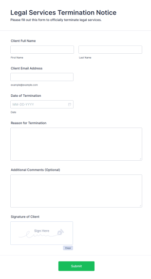 Legal Services Termination Notice Form Template