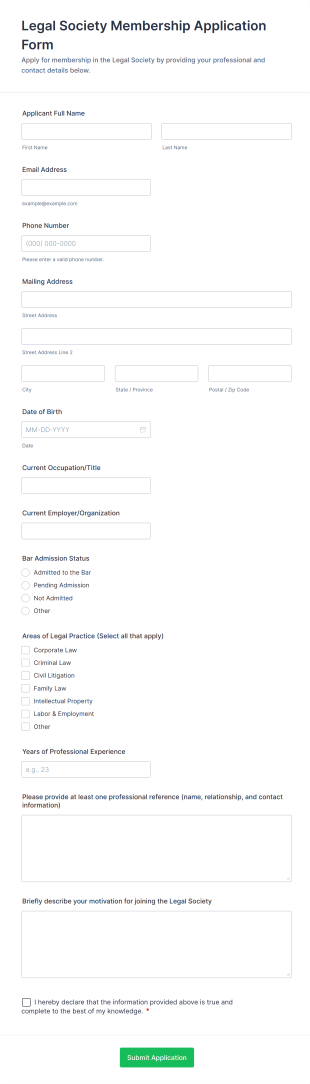 Legal Society Membership Application Form Template