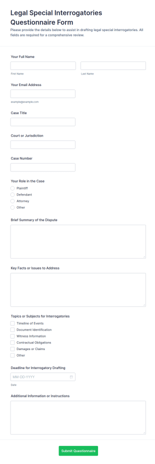 Legal Special Interrogatories Questionnaire Form Template