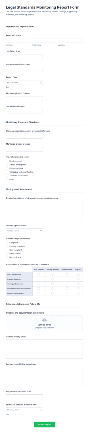 Legal Standards Monitoring Report Form Template