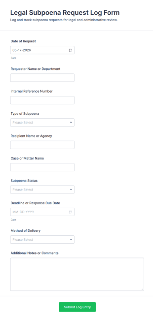Legal Subpoena Request Log Form Template