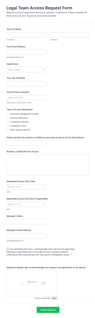 Legal Team Access Request Form Template