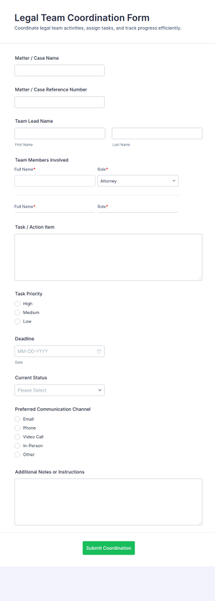 Legal Team Coordination Form Template