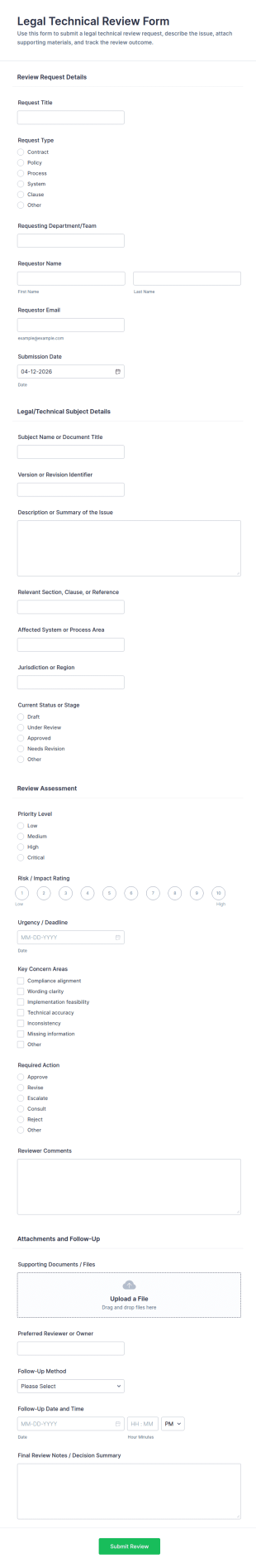 Legal Technical Review Form Template
