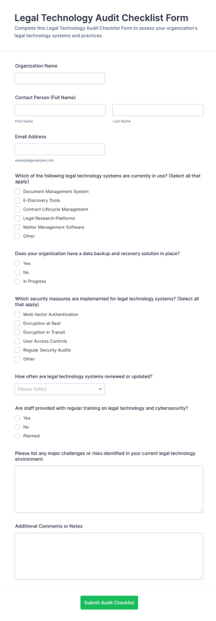 Legal Technology Audit Checklist Form Template
