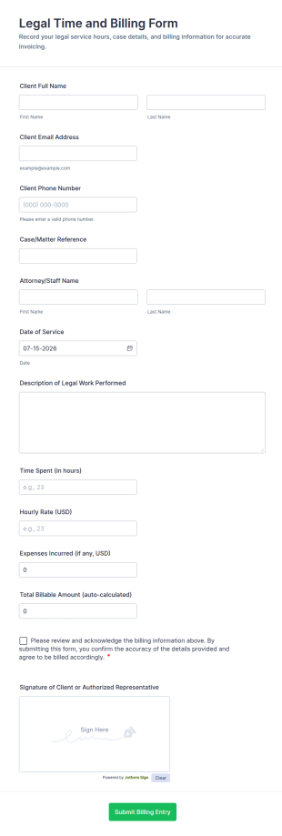 Legal Time And Billing Form Template