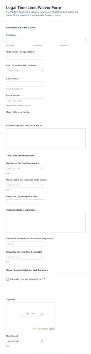 Legal Time Limit Waiver Form Template