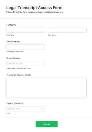 Legal Transcript Access Form Form Template