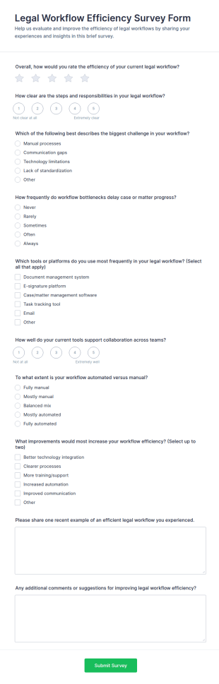 Legal Workflow Efficiency Survey Form Template