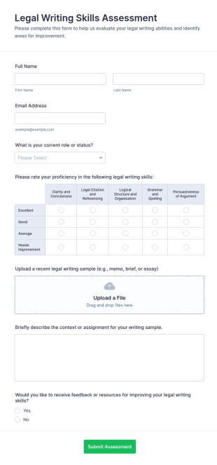 Legal Writing Skills Assessment Form Template