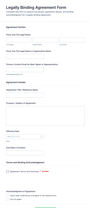 Legally Binding Agreement Form Template