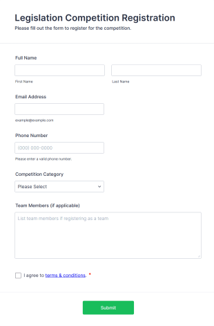 Legislation Competition Registration Form Form Template