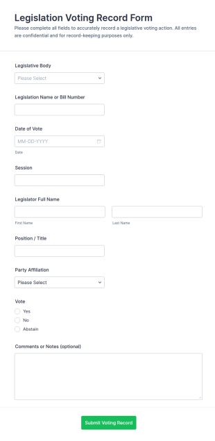 Legislation Voting Record Form Template